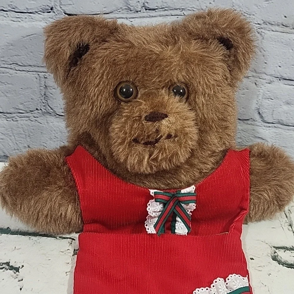 Vintage Teddy Bear Christmas Stocking Red Corduroy Classic Traditional‎